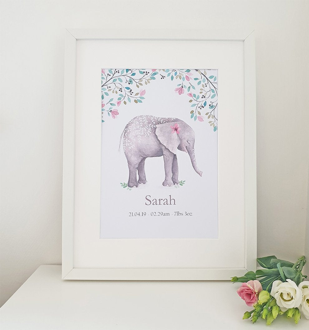 Cherish Me Baby Elephant Personalised Print -Girl