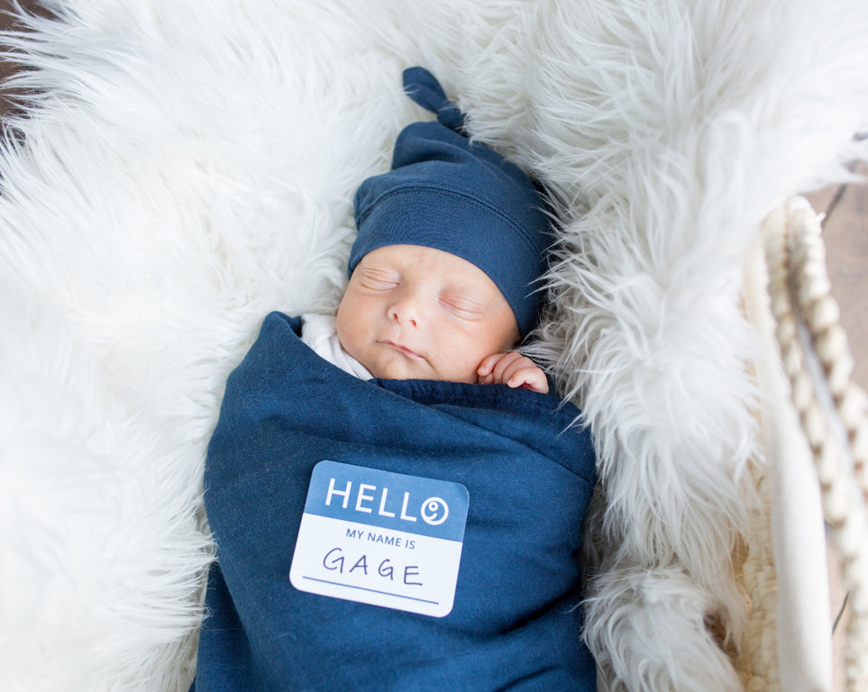 Ensemble langes et bonnet pour bébé Hello World - Bleu marine