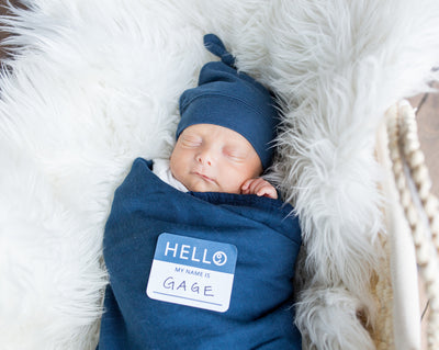 Hello World Baby Swaddle & Hat Set - Navy