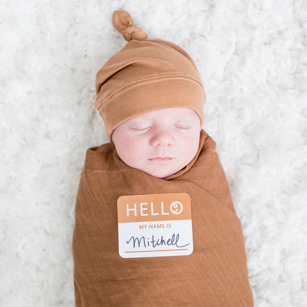 Hello World Baby Swaddle & Hat Set - Tan