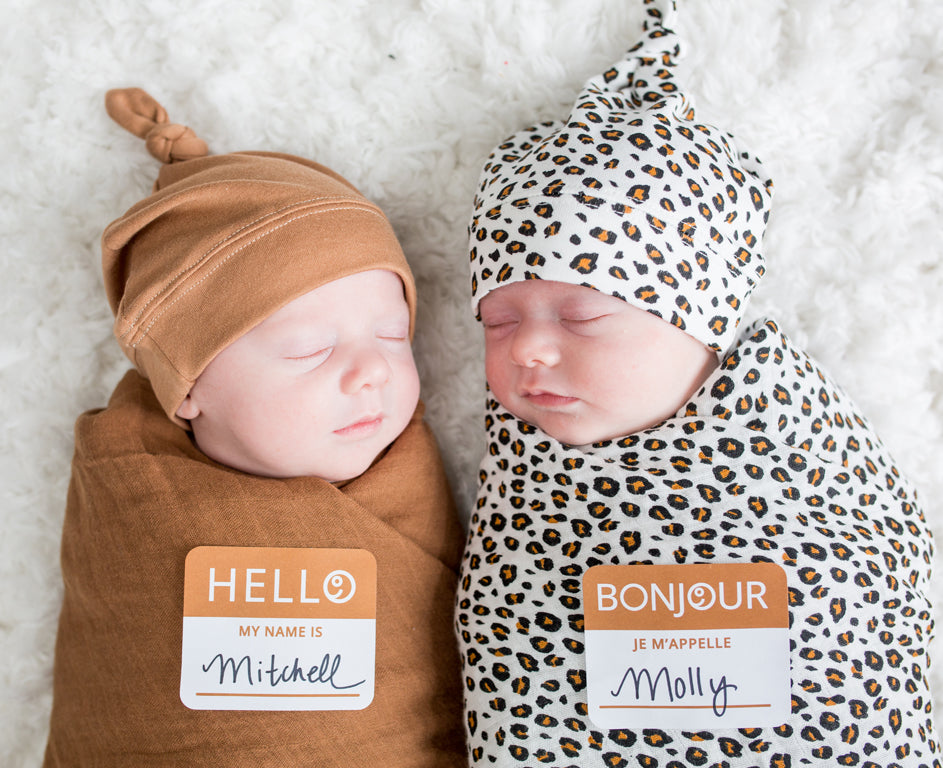 Hello World Baby Swaddle & Hat Set - Tan