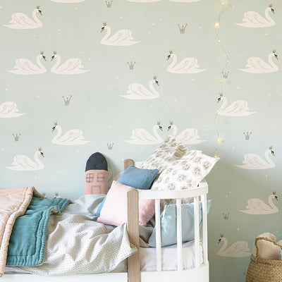 Hibou Home Swan Mint Wallpaper