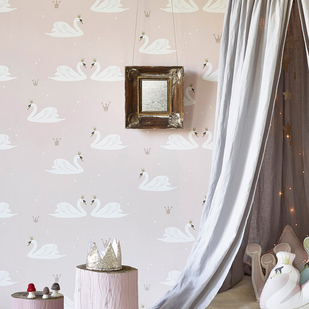 Hibou Home Swan Pale Rose Wallpaper