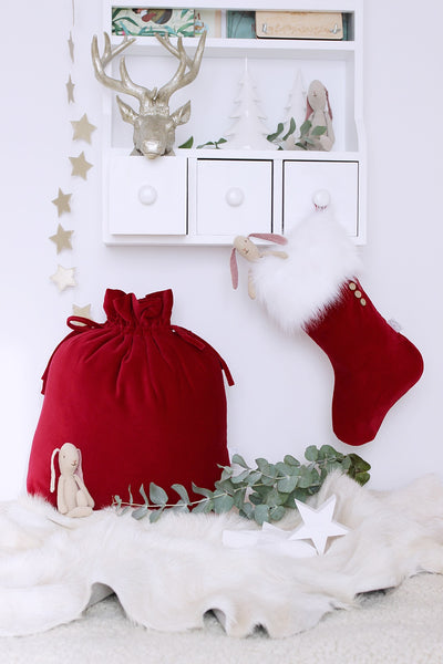 Personalised Velvet Christmas Stocking - Red/White