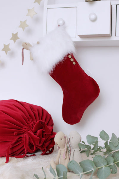 Personalised Velvet Christmas Stocking - Red/White