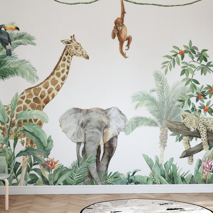 Papier peint personnalisé pour enfants – Les amis de la jungle + éléphant