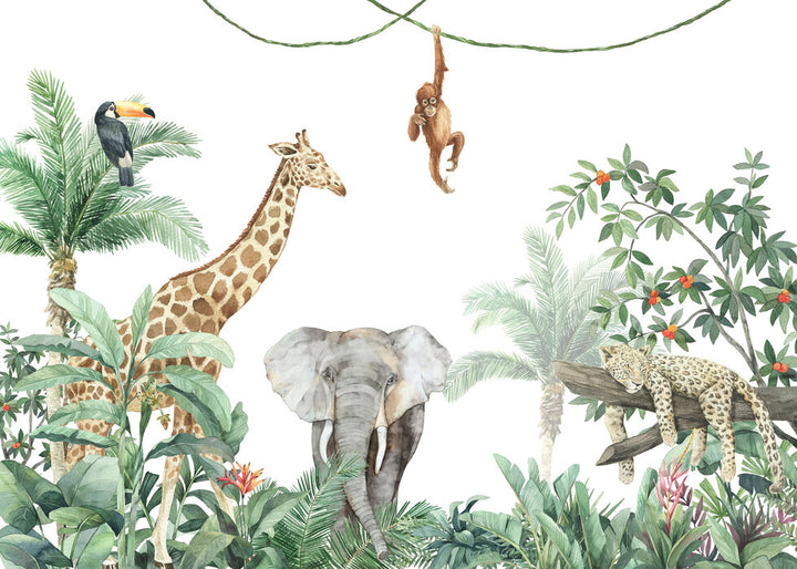 Papier peint personnalisé pour enfants – Les amis de la jungle + éléphant