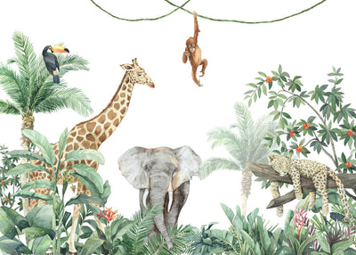 Kids Custom Wall Mural - Friends Of The Jungle + Elephant