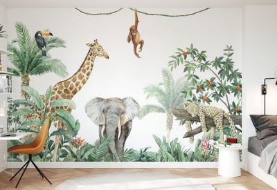 Kids Custom Wall Mural - Friends Of The Jungle + Elephant