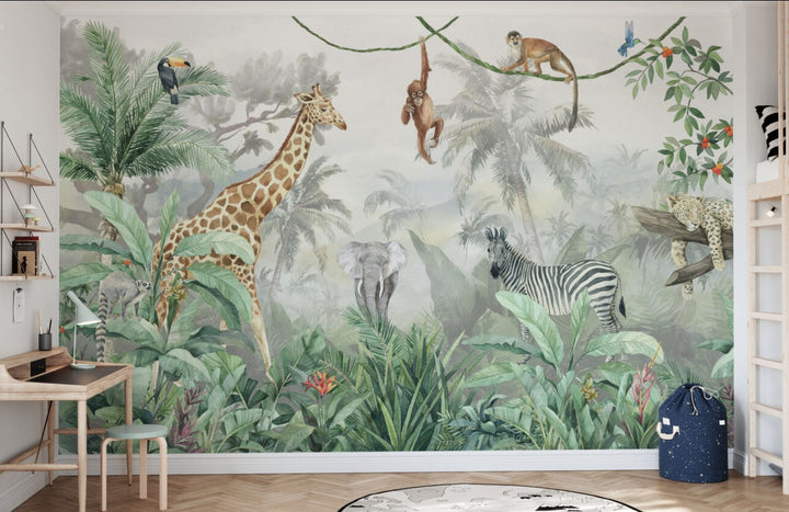 Benutzerdefiniertes Wandbild für Kinder - Tief im Dschungel