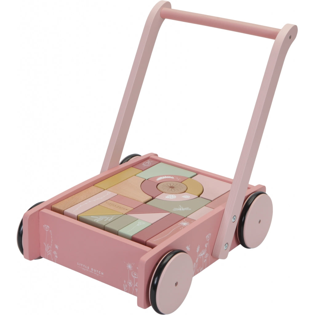 Little Dutch Wooden Baby Walker with Blocks - Pink