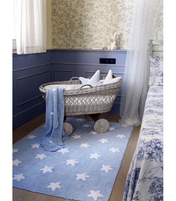 Tapis lavable en machine Lorena Canals - Étoiles Bleu/Blanc