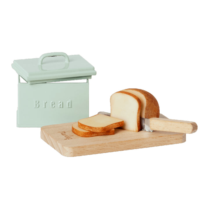 Boîte à pain miniature Maileg avec planche à découper, pain et couteau