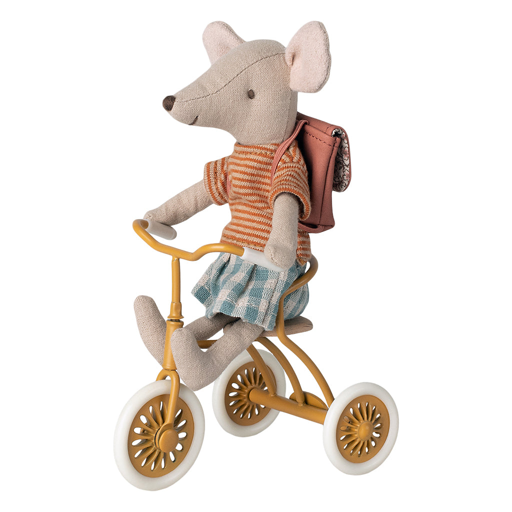 Maileg Tricycle Big Sister Mouse With Bag - Old Rose