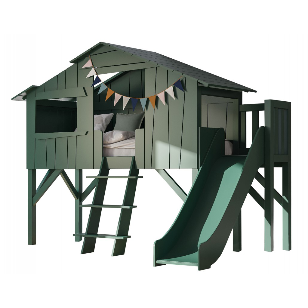 Mathy By Bols Treehouse Childs Single Bed + Slide & Platform - Colour Lacquer (20+ Colours)