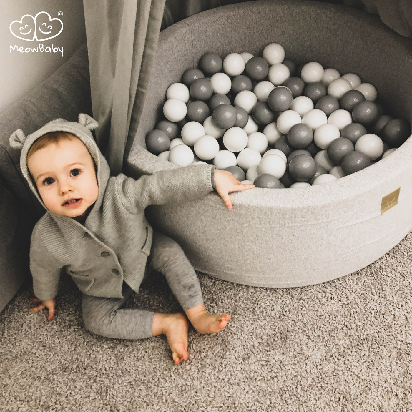 Meowbaby Light Grey Ball Pit - Various Ball Colours