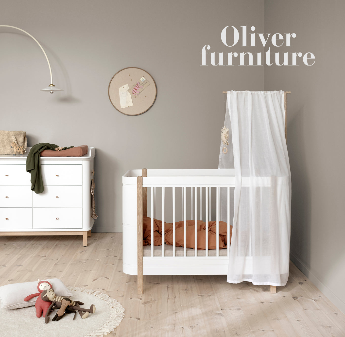 Oliver Furniture Wood Mini+ Cot Bed (0-9yrs) - White/Oak