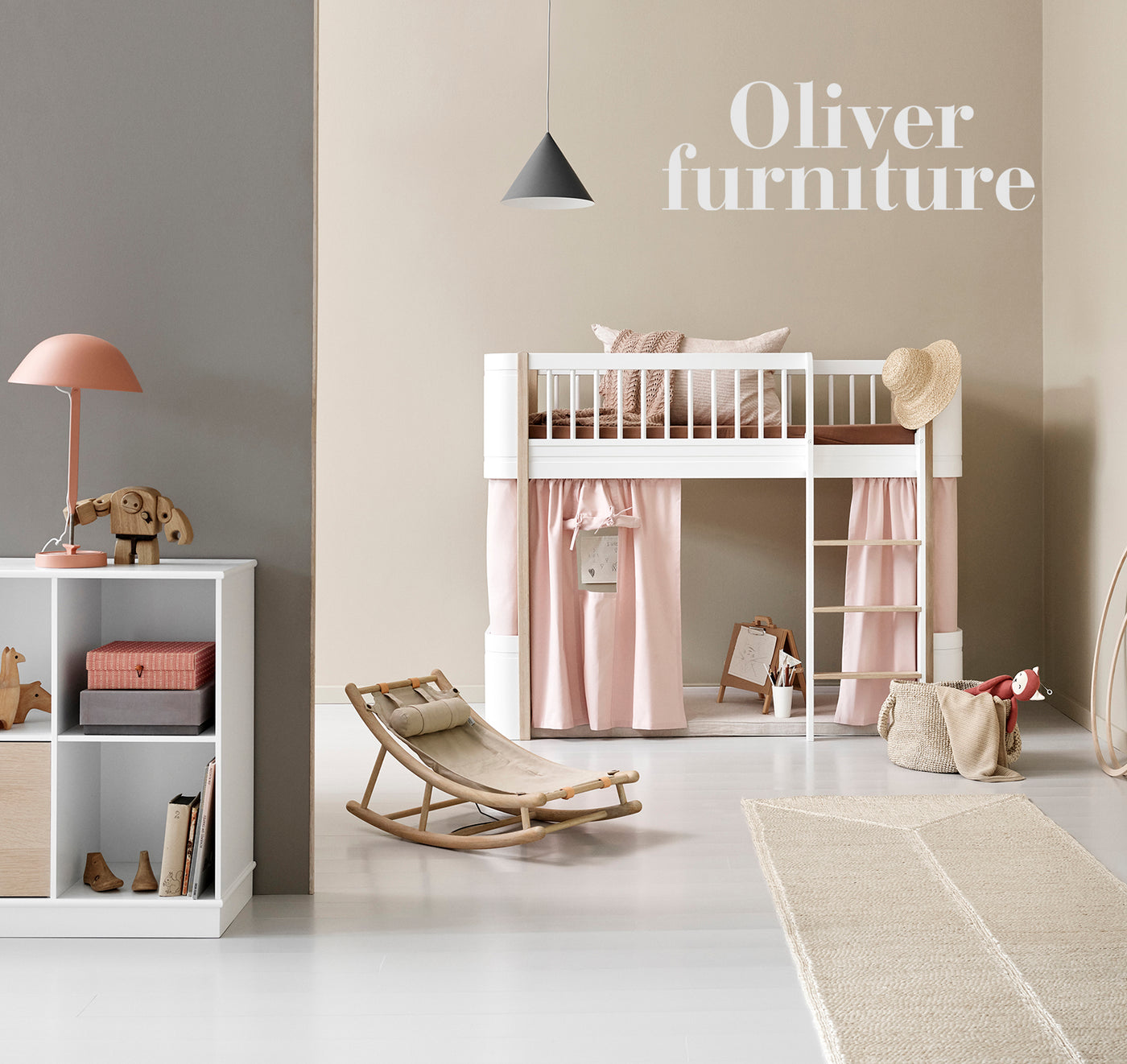 Oliver Furniture Mini+ Low Loft Bed - White/Oak