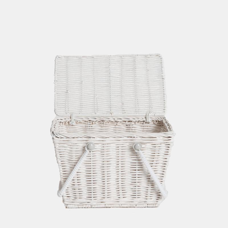 Olli Ella Piki Rattan Basket - White