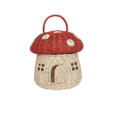 Olli Ella Rattan Mushroom Basket - Red