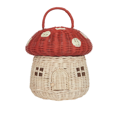 Olli Ella Rattan Mushroom Basket - Red