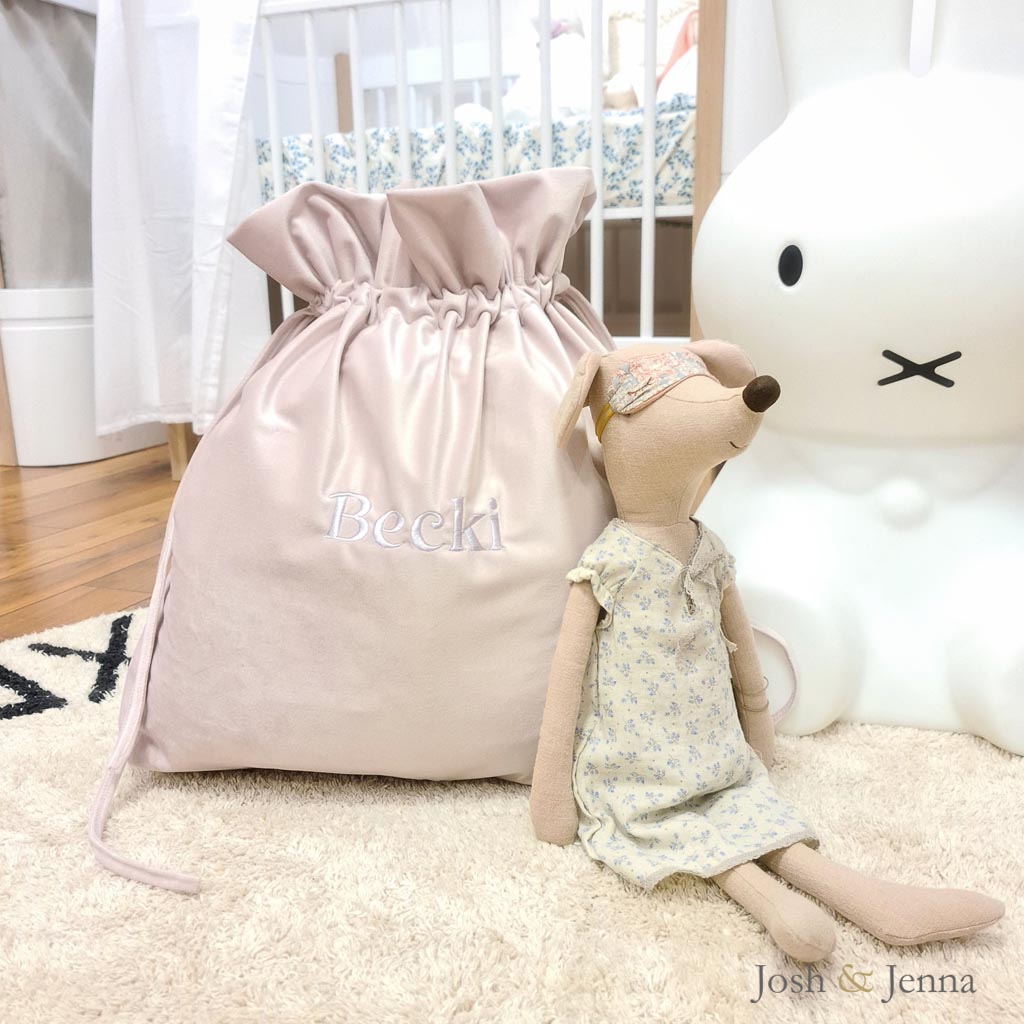 Personalised Luxurious Velvet Christmas Sack - Powder Pink