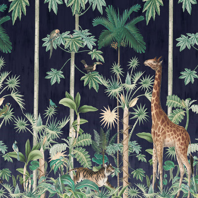 Kids Custom Wall Mural - Giraffe Stroll Nightfall