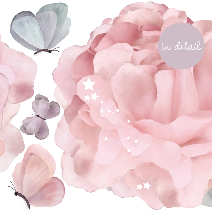 Autocollants muraux pivoines et papillons - Lot de 6
