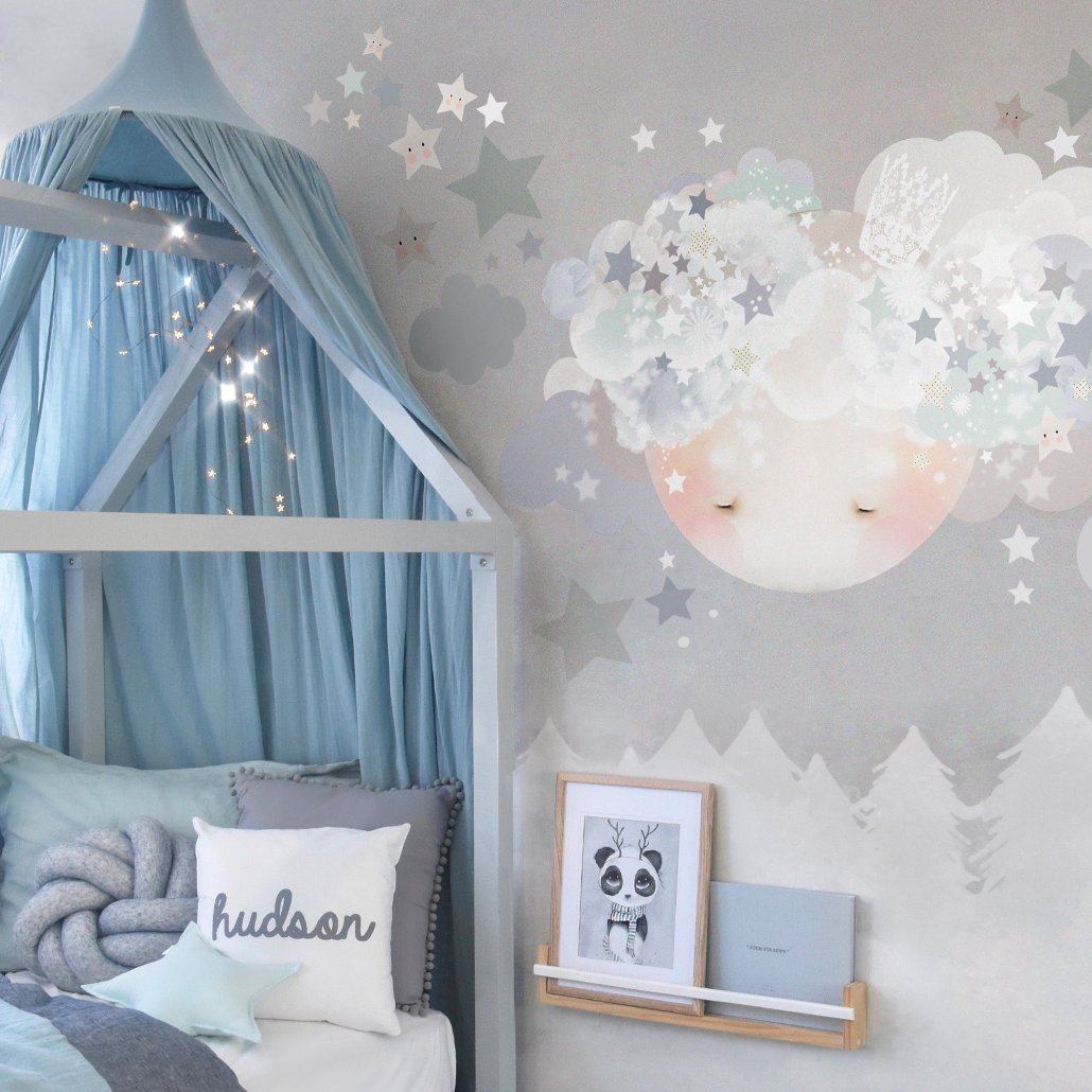 Sleepy Moon Wall Stickers Blue