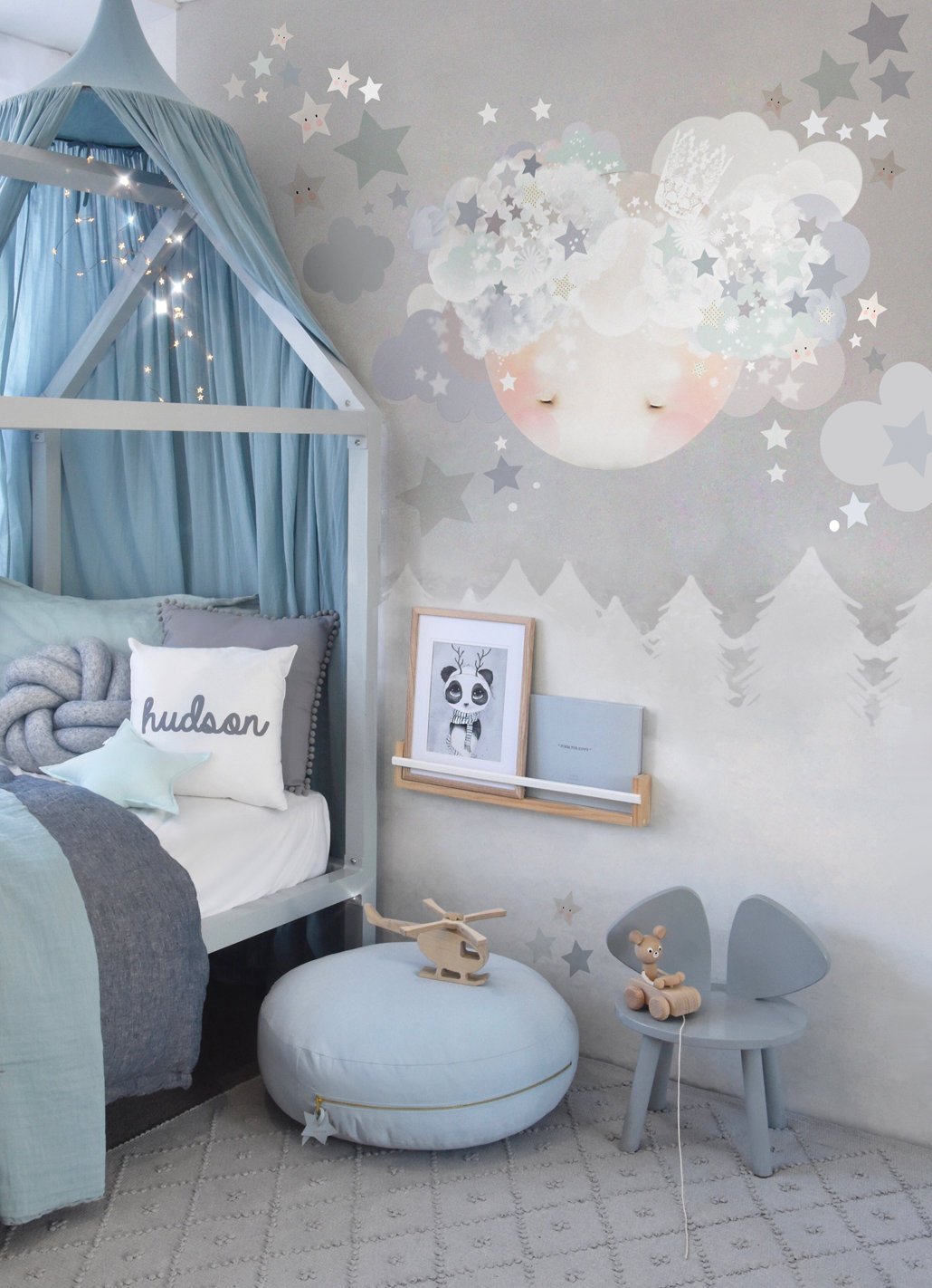 Sleepy Moon Wall Stickers Blue