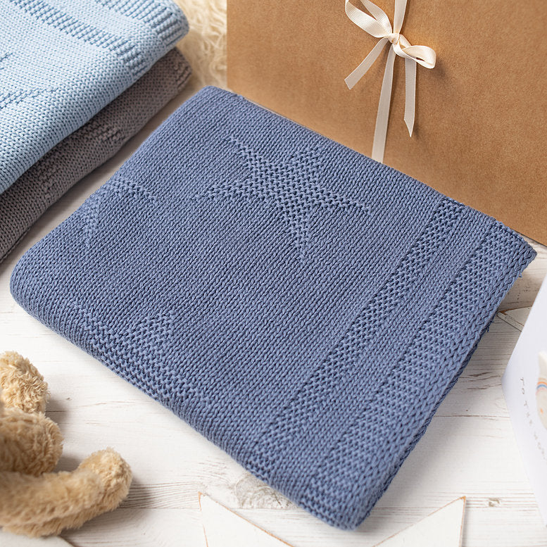 Star Knit Cotton Baby Blanket - Storm Blue