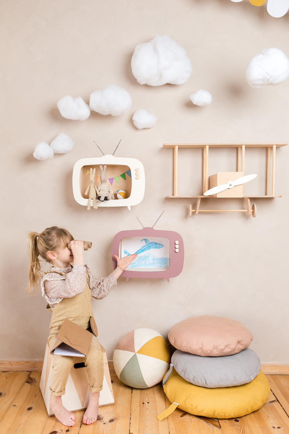 Up Warsaw Kids TV Wooden Shelf - Dusty Pink